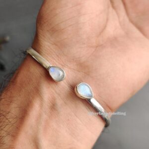 Rainbow Moonstone bangle, 925 Sterling Silver Bangle: Adjustable Jewelry