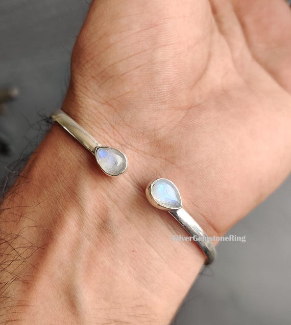 Rainbow Moonstone Bangle, 925 Sterling Silver Bangle: Adjustable Jewelry Rainbow Moonstone Bangle, 925 Sterling Silver Bangle: Adjustable Jewelry
