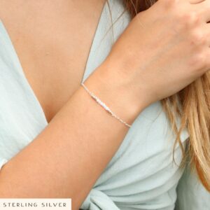 Rainbow Moonstone Bead Bar Bracelet, Sterling Silver Crystal Jewelry Rainbow Moonstone Bead Bar Bracelet, Sterling Silver Crystal Jewelry