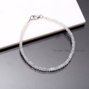 Rainbow Moonstone Beaded Bracelet, 4mm Faceted Gemstone Rondell