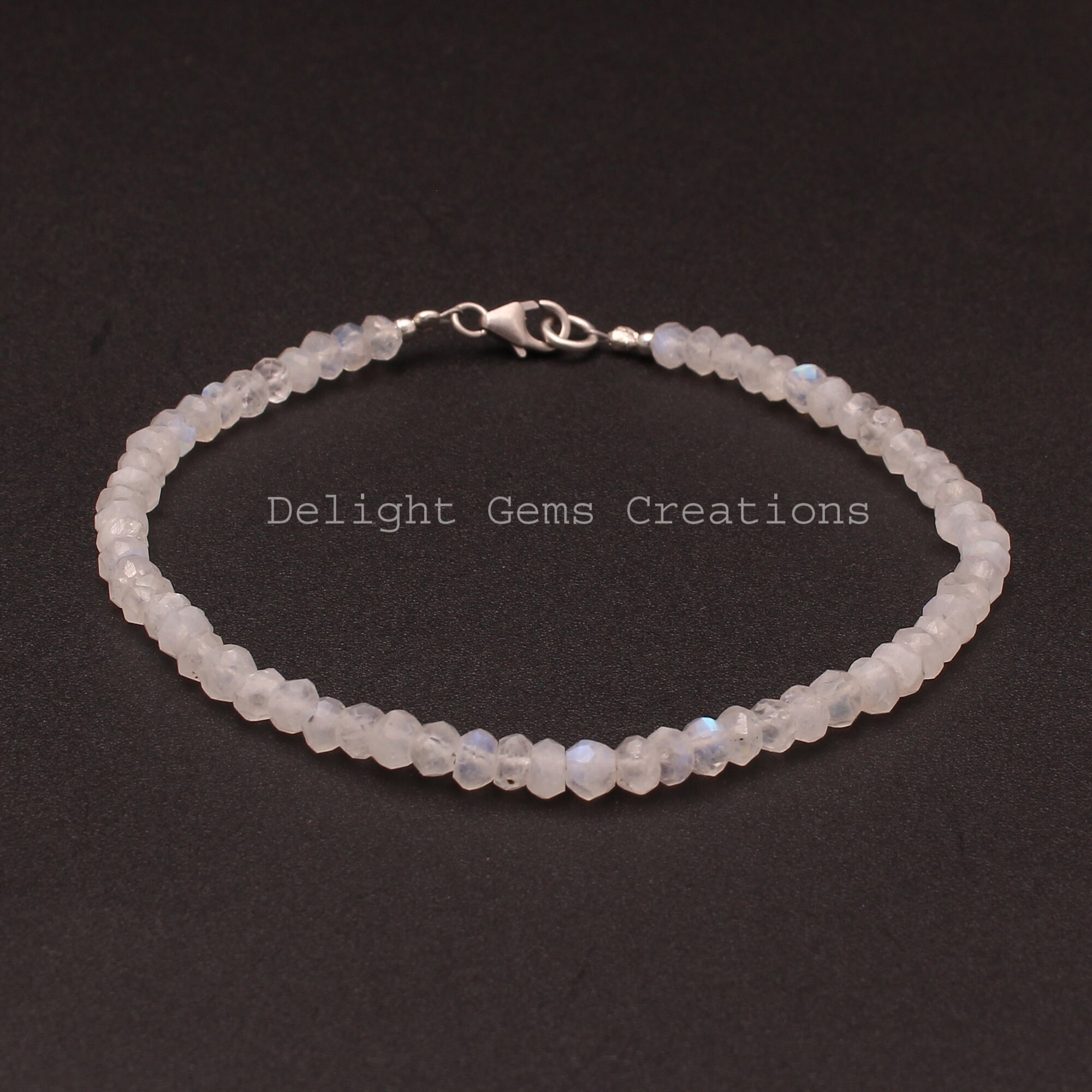 Rainbow Moonstone Beaded Bracelet, 4mm Faceted Rondelle Rainbow Moonstone Beaded Bracelet, 4mm Faceted Rondelle