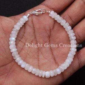 Rainbow Moonstone Beaded Bracelet, Faceted Rondelle, June Birthstone