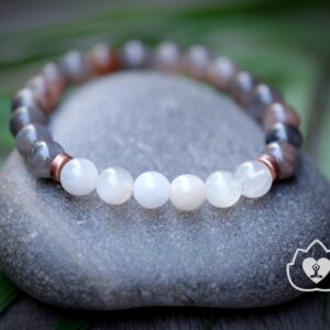Black and Rainbow Moonstone 6mm or 8mm Bracelet Copper New Beginnings, Intuition Healing Crystal Jewelry