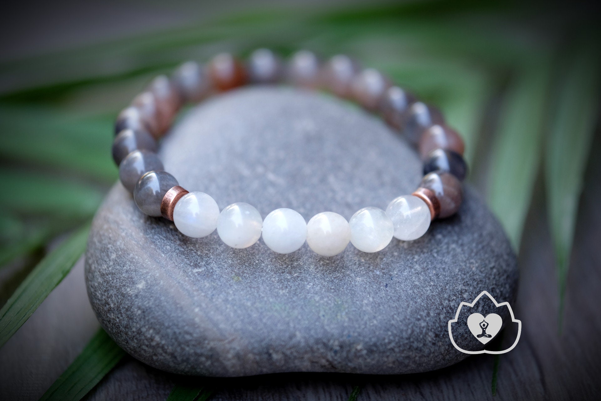 Black And Rainbow Moonstone 6mm Or 8mm Bracelet Copper New Beginnings, Intuition Healing Crystal Jewelry