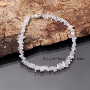 Rainbow Moonstone Chips Bracelet, 4mm-5mm Rainbow Moonstone Uncut Chip Beads Bracelet, Moonstone Jewelry, White Moonstone Bracelet, Gift