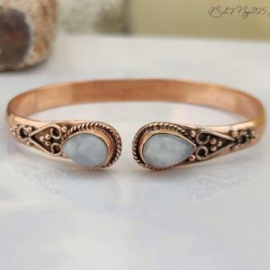 Rainbow Moonstone Copper Bangle: Handmade Boho Cuff Bracelet