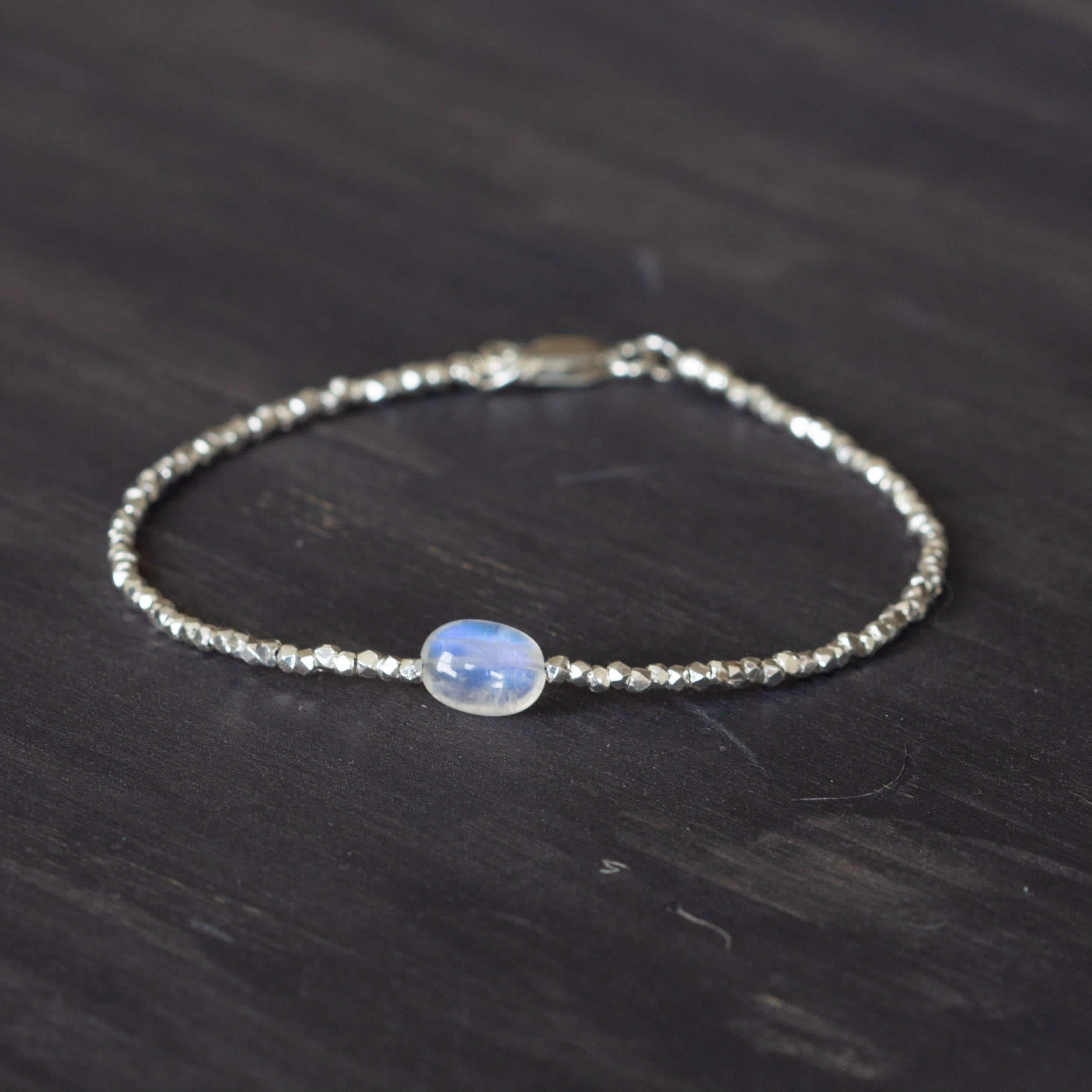 Dainty Fine Silver Bracelet With Rainbow Moonstone, Skinny Karen Hill Tribe Silver Stacking Bracelet Dainty Fine Silver Bracelet With Rainbow Moonstone, Skinny Karen Hill Tribe Silver Stacking Bracelet