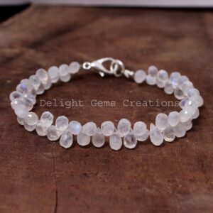 Rainbow Moonstone Faceted Drops Bracelet, Blue Flash Bead Bracelet