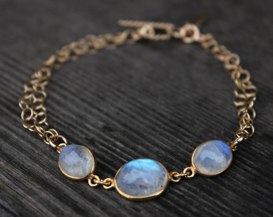 Gold Rainbow Moonstone Bracelet, June Birthdays, Healing Moonstone Gold Rainbow Moonstone Bracelet, June Birthdays, Healing Moonstone