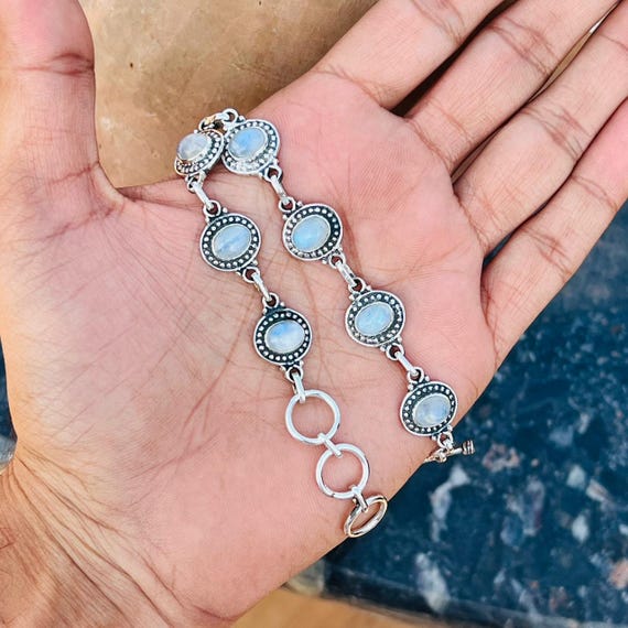 Rainbow Moonstone Bracelet, Handmade Jewellery, 925 Sterling Silver, Designer Bracelet