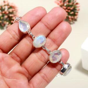 Handmade Oval Rainbow Moonstone 925 Sterling Silver Bracelet Handmade Oval Rainbow Moonstone 925 Sterling Silver Bracelet
