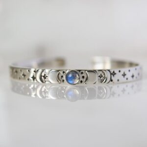 Handmade Sterling Silver Rainbow Moonstone Bangle: Elegant Gemstone Jewelry Handmade Sterling Silver Rainbow Moonstone Bangle: Elegant Gemstone Jewelry