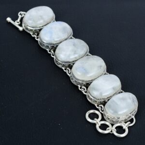 Handmade Rainbow Moonstone Bracelet: Vintage 925 Sterling Silver, Adjustable Handmade Rainbow Moonstone Bracelet: Vintage 925 Sterling Silver, Adjustable