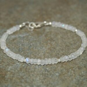 Rainbow Moonstone Bracelet, Moonstone Jewelry, Sterling Silver Beads, Blue Flash, Gemstone Jewelry