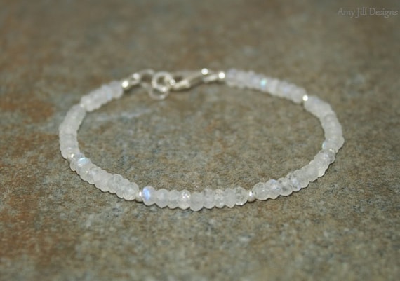 Rainbow Moonstone Bracelet, Moonstone Jewelry, Sterling Silver Beads, Blue Flash, Gemstone Jewelry Rainbow Moonstone Bracelet, Moonstone Jewelry, Sterling Silver Beads, Blue Flash, Gemstone Jewelry