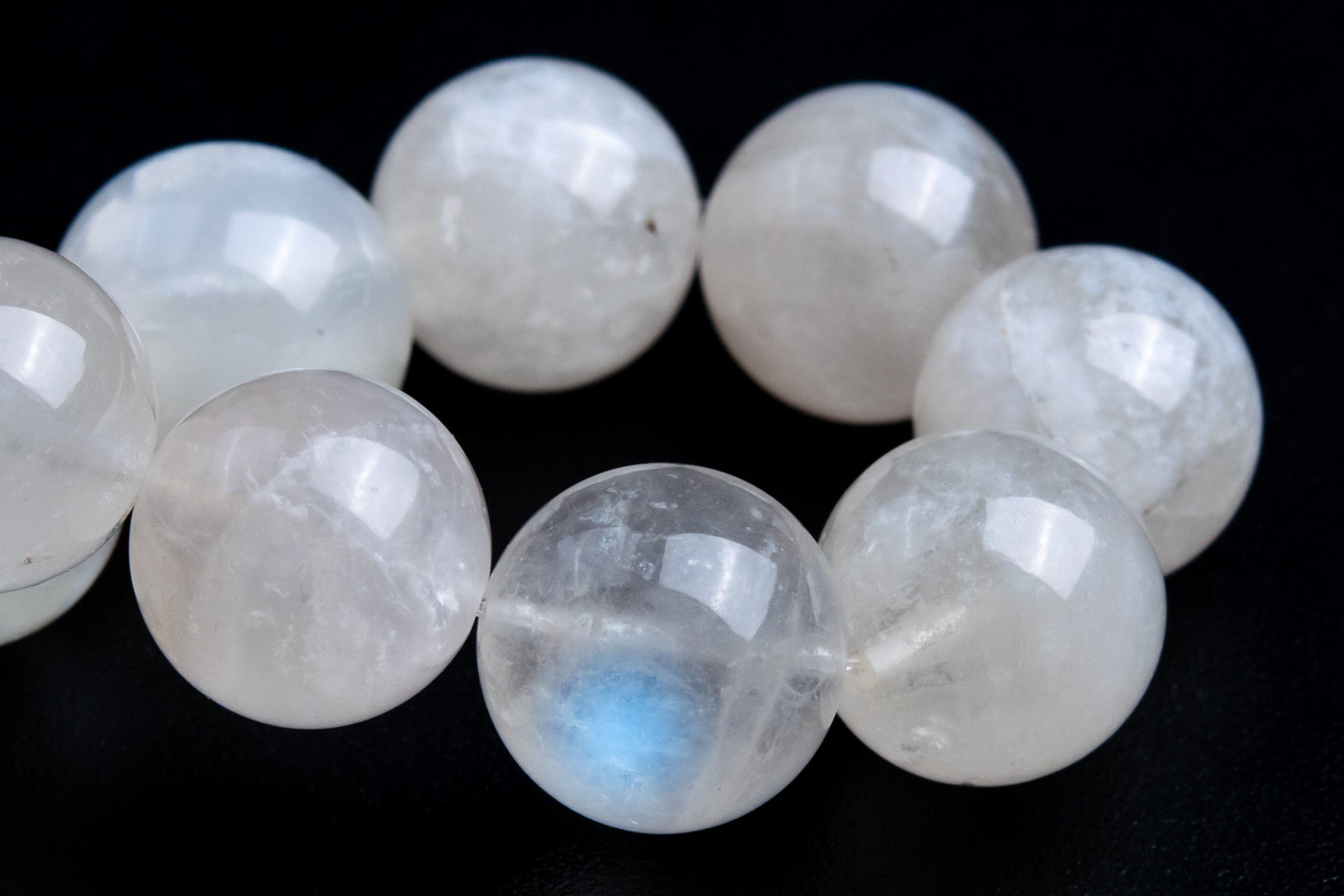 Only One 11-12mm Rainbow Moonstone Beads Bracelet Grade A+ Genuine Natural Round Gemstone 8" (118247h-4089)