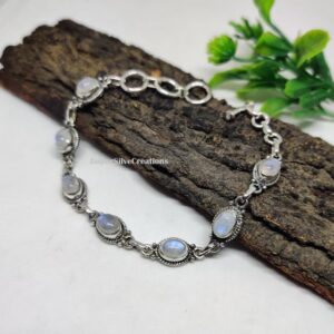 Rainbow Moonstone Bracelet: Silver Neckless 925 Sterling Silver Adjustable Jewelry Rainbow Moonstone Bracelet: Silver Neckless 925 Sterling Silver Adjustable Jewelry