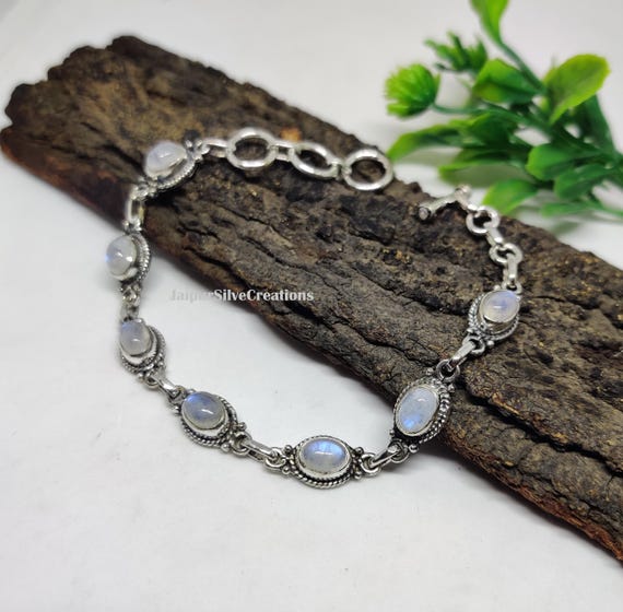 Rainbow Moonstone Bracelet: Silver Neckless 925 Sterling Silver Adjustable Jewelry