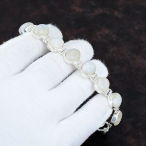 Rainbow Moonstone Sterling Silver Bracelet: Adjustable Handmade Jewelry Rainbow Moonstone Sterling Silver Bracelet: Adjustable Handmade Jewelry