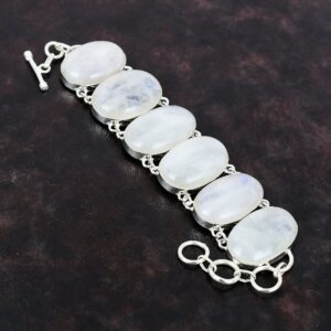 Rainbow Moonstone Sterling Silver Bracelet: Handmade Boho Gemstone Jewelry Rainbow Moonstone Sterling Silver Bracelet: Handmade Boho Gemstone Jewelry