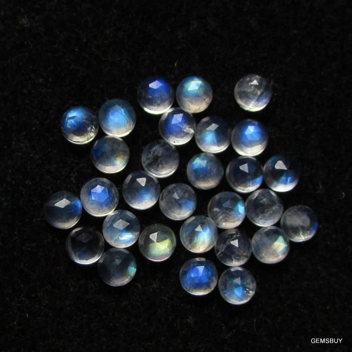 10 Rainbow Moonstone 3mm Rose Cut Cabochons: Aaa Quality Gemstones 10 Rainbow Moonstone 3mm Rose Cut Cabochons: Aaa Quality Gemstones