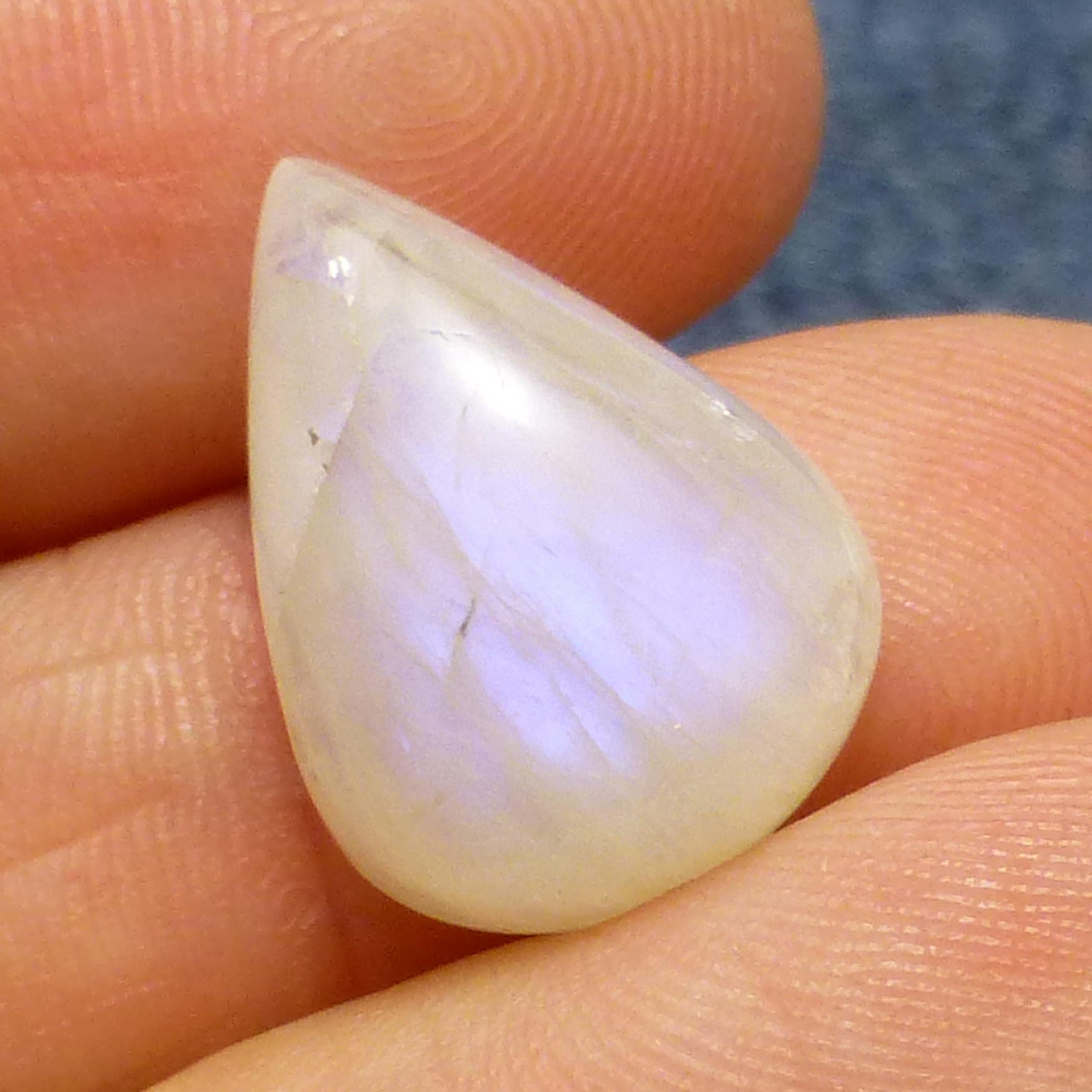 11.445 Carats Rainbow Moonstone Cabochon Tear Drop Pear Blue Schiller Reflective Translucent Jewelry Designer Hand Made One Of A Kind Rare