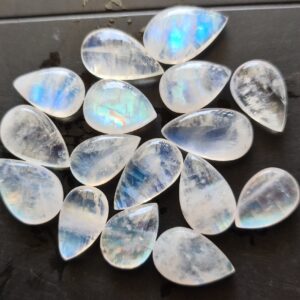16-20mm Rainbow Moonstone Pear Shaped Plain Both Side Flashy Blue/white Smooth Loose Cabochons, 5 Pcs - Pksg148