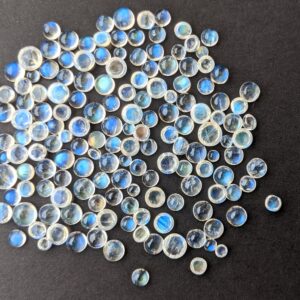 2-6mm Rainbow Moonstone Plain Round Flat Back Cabochons, Rainbow Moonstone Blue Fire Round Loose For Jewelry (5cts To 10ts Options) - Asg38