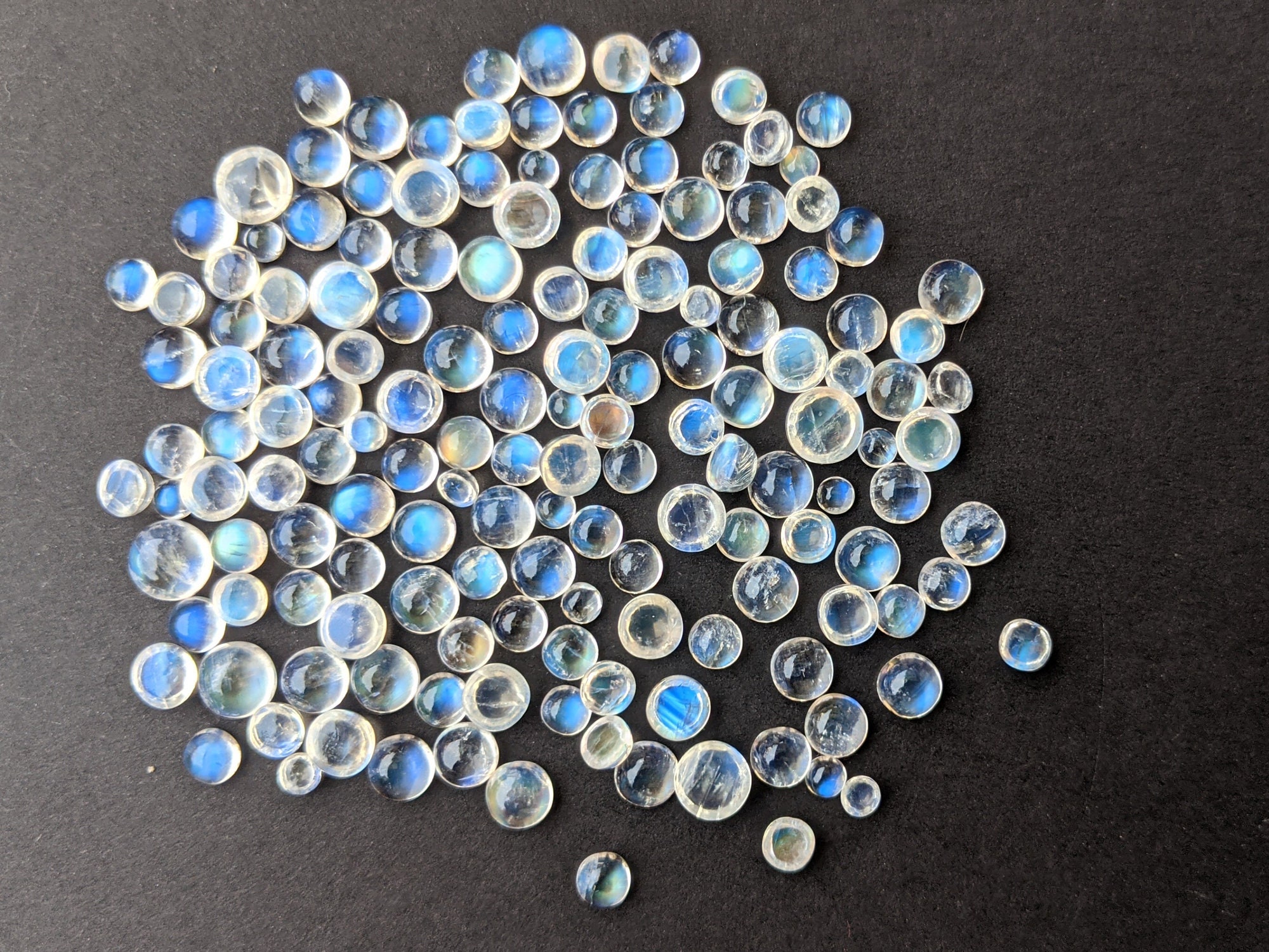 2-6mm Rainbow Moonstone Plain Round Flat Back Cabochons, Rainbow Moonstone Blue Fire Round Loose For Jewelry (5cts To 10ts Options) - Asg38