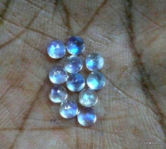 25 Rainbow Moonstone Cabochons: 3mm Round Rose Cut Gemstones