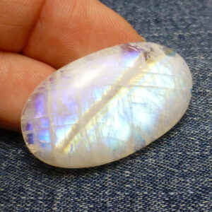 33.905 Carats Rainbow Moonstone Cabochon Oval Quality Blue Schiller Reflective Translucent Jewelry Designer Hand Made One Of A Kind Rare
