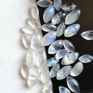 4x7mm - 5.5x10mm Rainbow Moonstone Plain Marquise Flat Back Cabochons, 10 Pcs Loose Rainbow Moonstone Gemstones, Moonstone For Jewelry