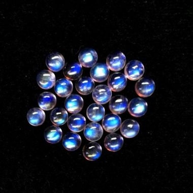 5 Aaa Rainbow Moonstone Cabochons: 9mm Round Gemstones