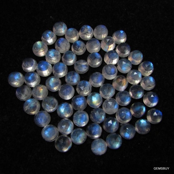 5 Aaa Rainbow Moonstone 6mm Rose Cut Cabochons