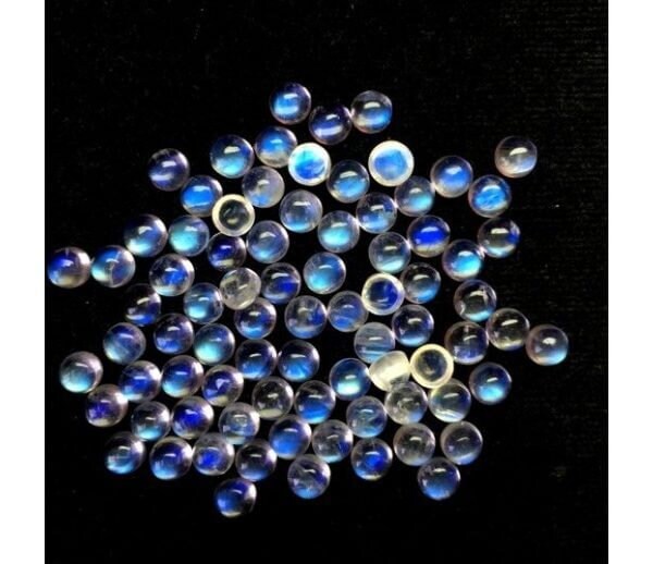 5 Aaa Rainbow Moonstone Cabochons: 7mm Round Gemstones