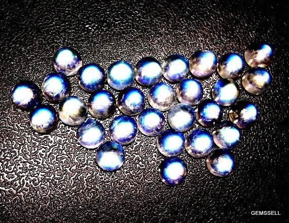 5 Aaa Rainbow Moonstone Cabochons: 4mm Round Gemstones