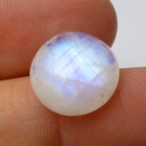 6 Carats Rainbow Moonstone Cabochon 13mm Round Reflective Blue Ring Stone Translucent Calibrated Gemstone Schiller Flashing June Birthstone