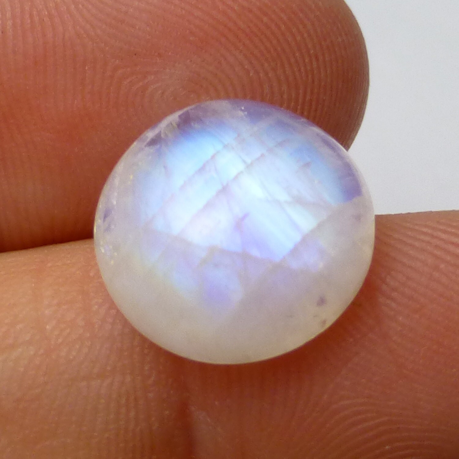 6 Carats Rainbow Moonstone Cabochon 13mm Round Reflective Blue Ring Stone Translucent Calibrated Gemstone Schiller Flashing June Birthstone
