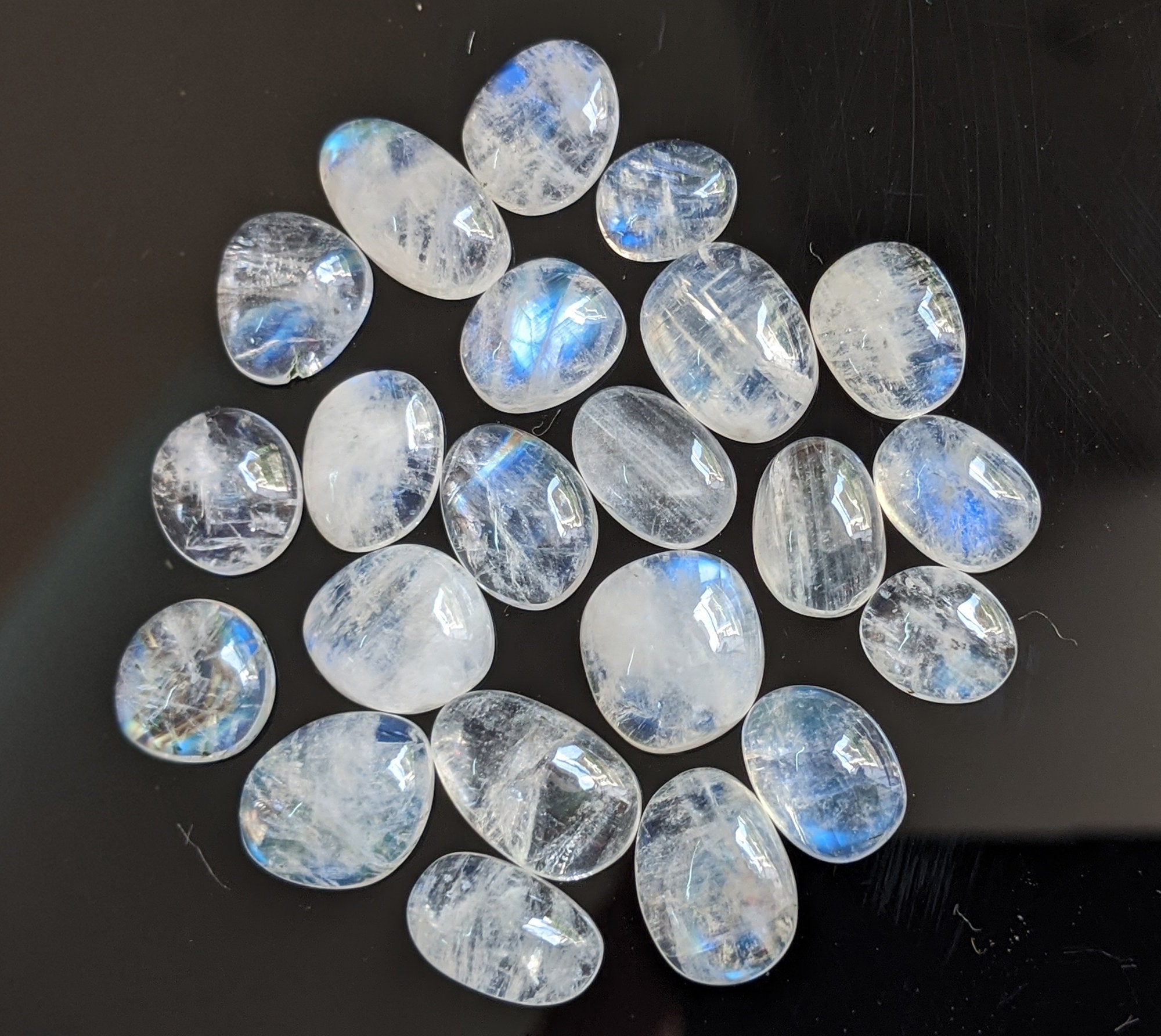 7-10mm Rainbow Moonstone Plain Cabochons, Plain Free Form Shape Moonstone Flat Back Cabochons For Jewelry (5pcs To 10pcs Options) - Pdg291