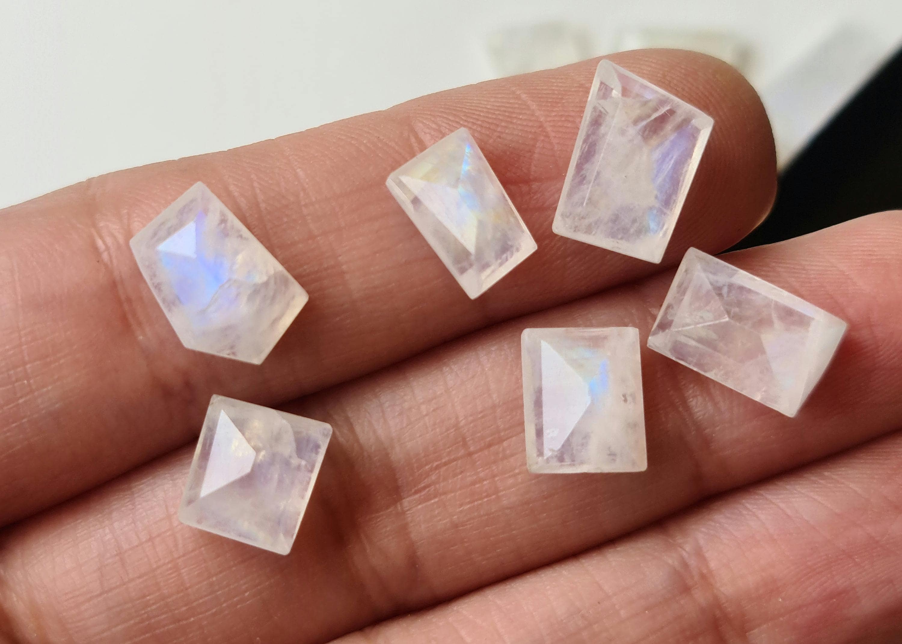 Aaa Rainbow Moonstone Cabochons, Mixed Fancy Shapes (8-15mm), 5 Pieces