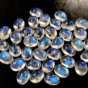 Aaa Natural Indian Rainbow Moonstone Loose Gemstone Cabochon Size 6x8mm Oval-10pc Wholesale Price