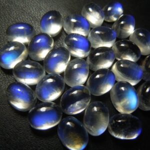 AAA Natural Rainbow Moonstone Gemstone Loose Cabochon Oval Shape 5x7MM 10 Pc Blue Fire Jewelry Making