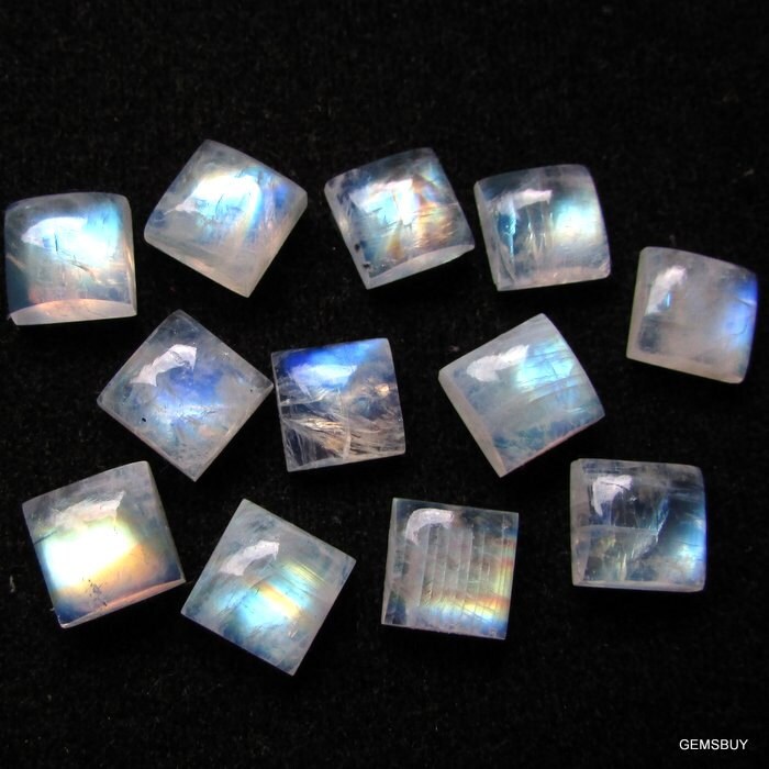 Aaa Rainbow Moonstone Cabochon: Square Gemstone (10mm)
