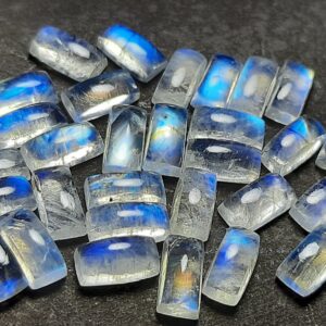 Aaa White Rainbow Moonstone Cabochon: 4x8 Baguette Gemstone