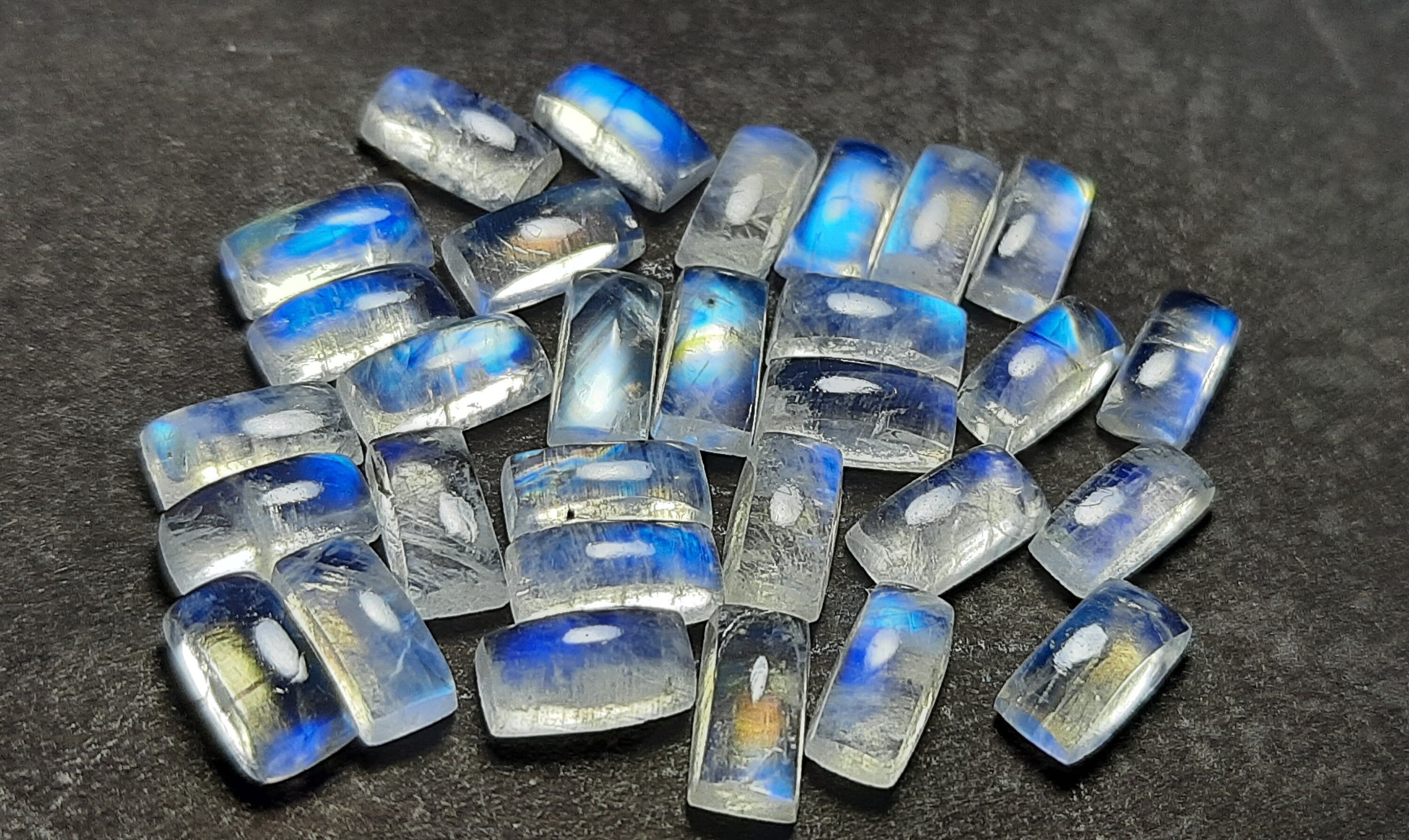 Aaa White Rainbow Moonstone Cabochon: 4x8 Baguette Gemstone