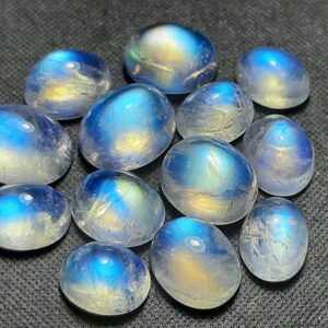 Blue Fire Rainbow Moonstone Cabochon: Oval Gemstone For Jewelry Making