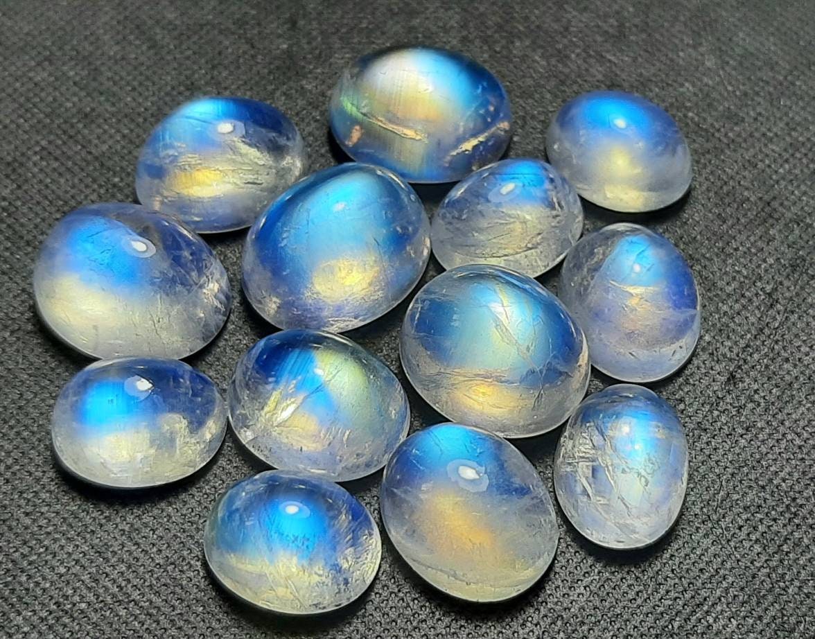 Blue Fire Rainbow Moonstone Cabochon: Oval Gemstone For Jewelry Making