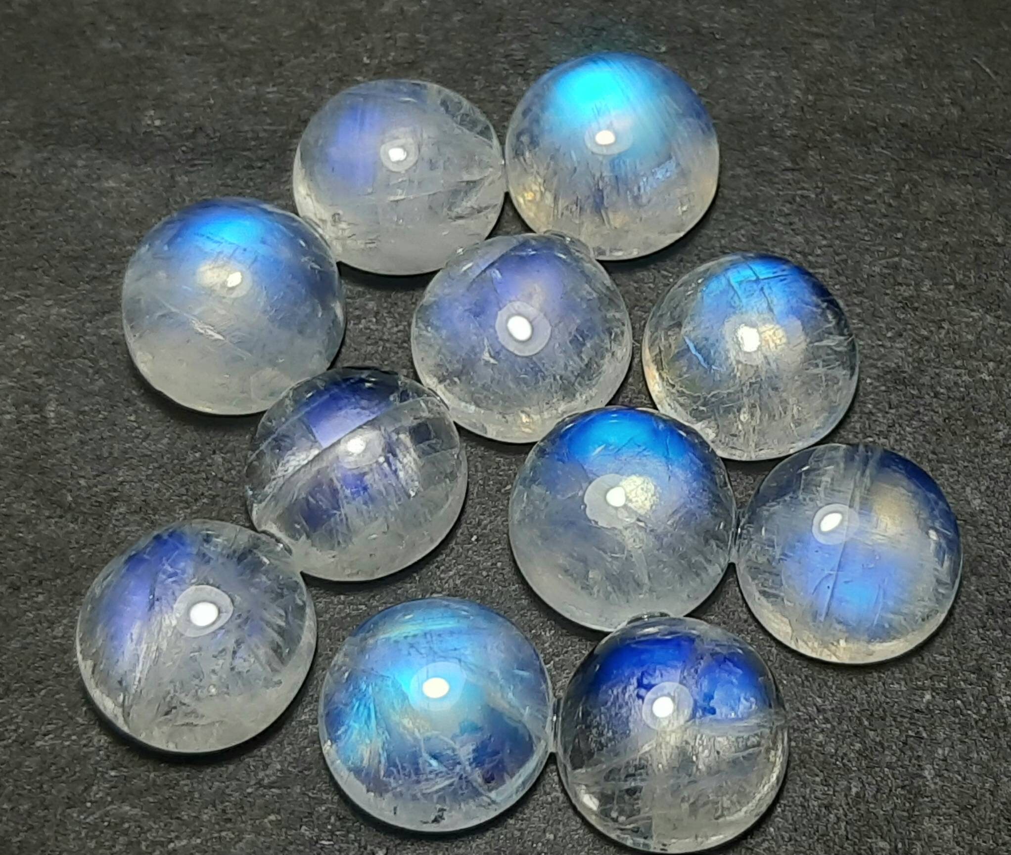 Blue Flashy Rainbow Moonstone Cabochon: Natural White Gemstone (2x2 To 15x15 Mm) Blue Flashy Rainbow Moonstone Cabochon: Natural White Gemstone (2x2 To 15x15 Mm)