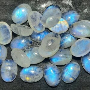 Blue Flashy Rainbow Moonstone Oval Cabochon: Jewelry Making Gemstone (4x6 To 15x20 Mm)