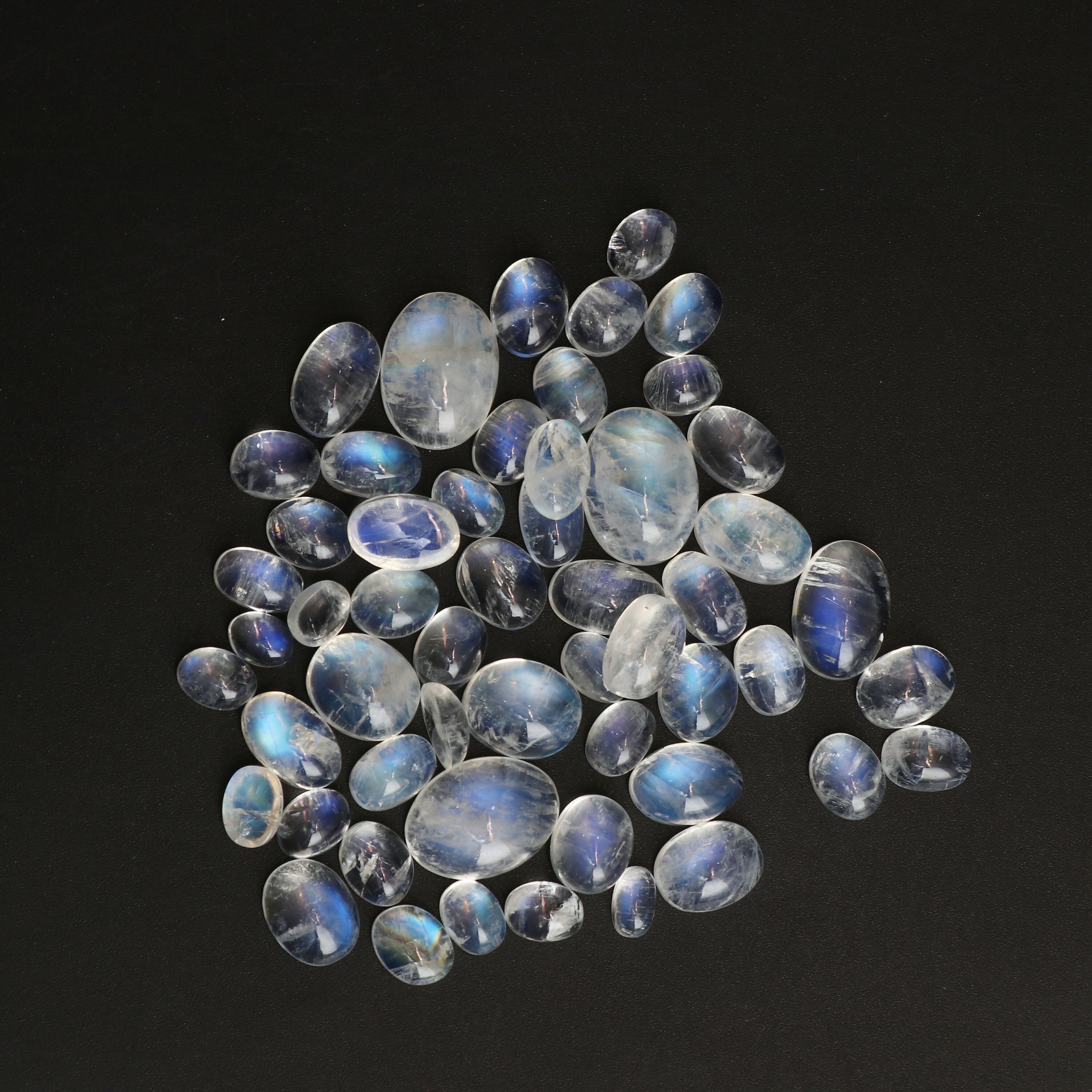Clearance-rainbow Moonstone Oval Cabochon Loose Gemstone, 5x7 Mm To 12x16 Mm, Rainbow Moonstone Smooth Oval Gemstone, Set Of 54 Pieces